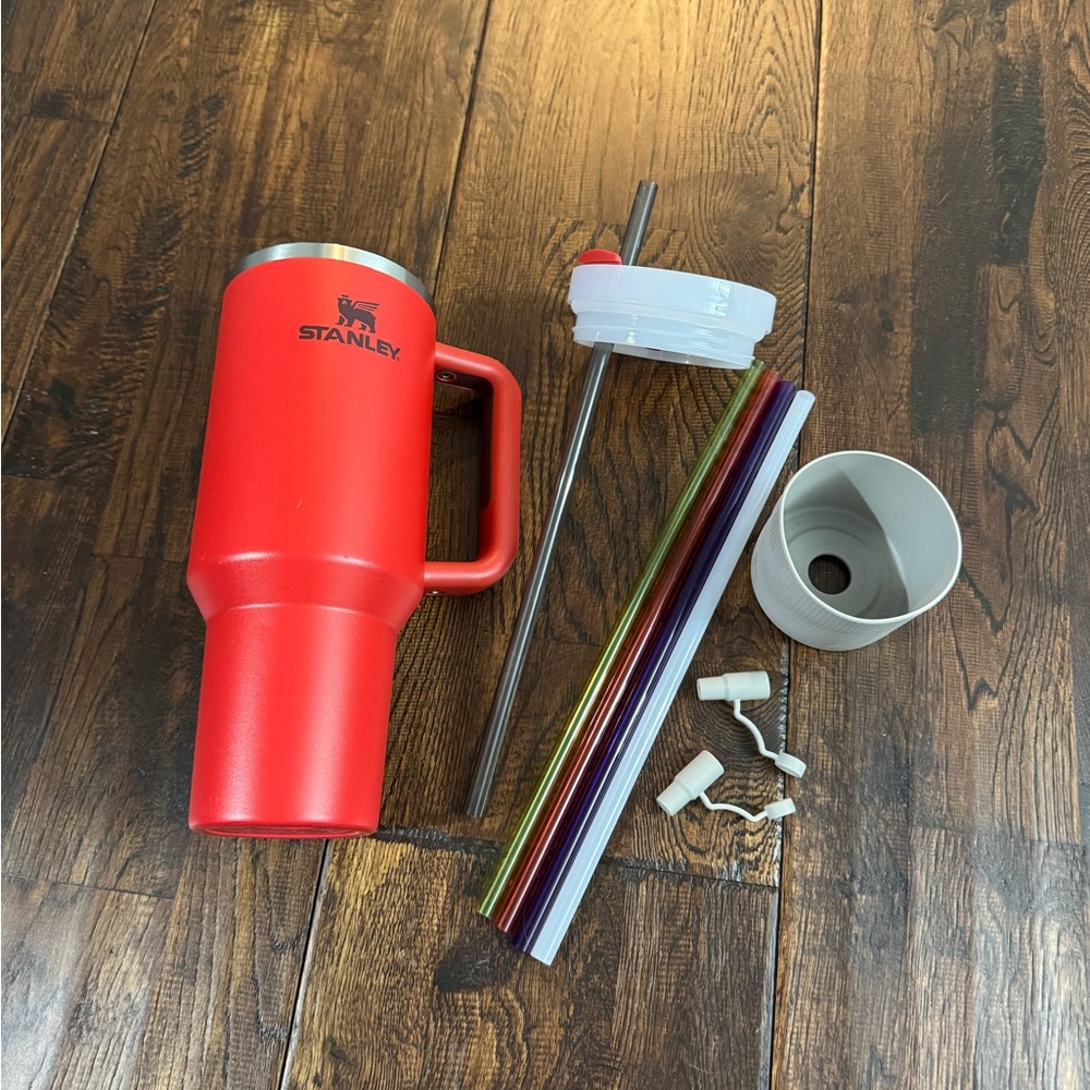 Stanley Red 40 oz Tumbler with Multi-Color Straw and Boot Bundle - Picture 2 of 15